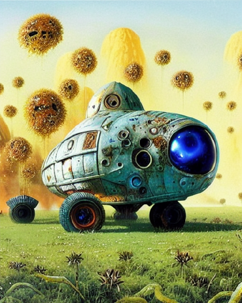 Blue Spaceship in a Meadow